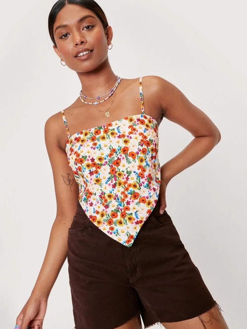Nasty Gal White Floral Handkerchief Cami with Multicolor Print